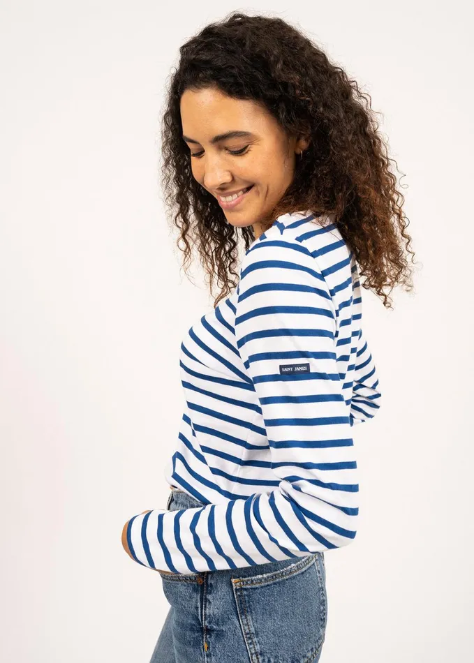 Minquidame Breton Striped Shirt With Long Sleeve Soft Cotton Whiteroyalblue Women Saint James Breton Striped Shirts