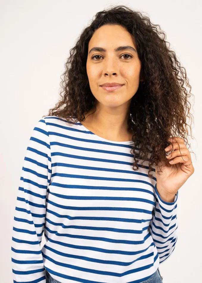 Minquidame Breton Striped Shirt With Long Sleeve Soft Cotton Whiteroyalblue Women Saint James Breton Striped Shirts