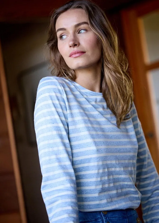Minquidame Glitter Breton Striped Shirt With Glitters Soft Cotton Lightblueecru Women Saint James Aw24 Minquidame Glitter Breton Striped Shirt With Glitters Soft Cotton Lightblueecru Women Saint James Aw24