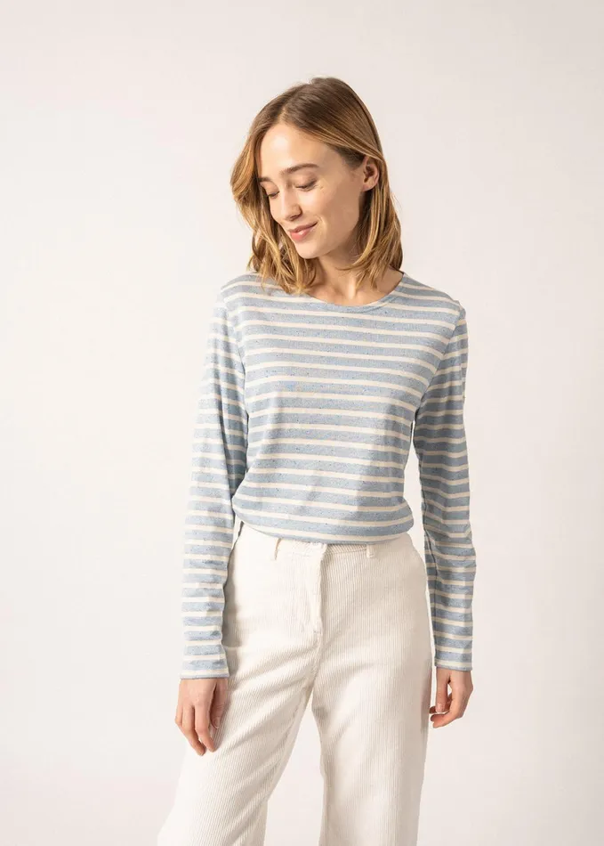 Minquidame Glitter Breton Striped Shirt With Glitters Soft Cotton Lightblueecru Women Saint James Aw24