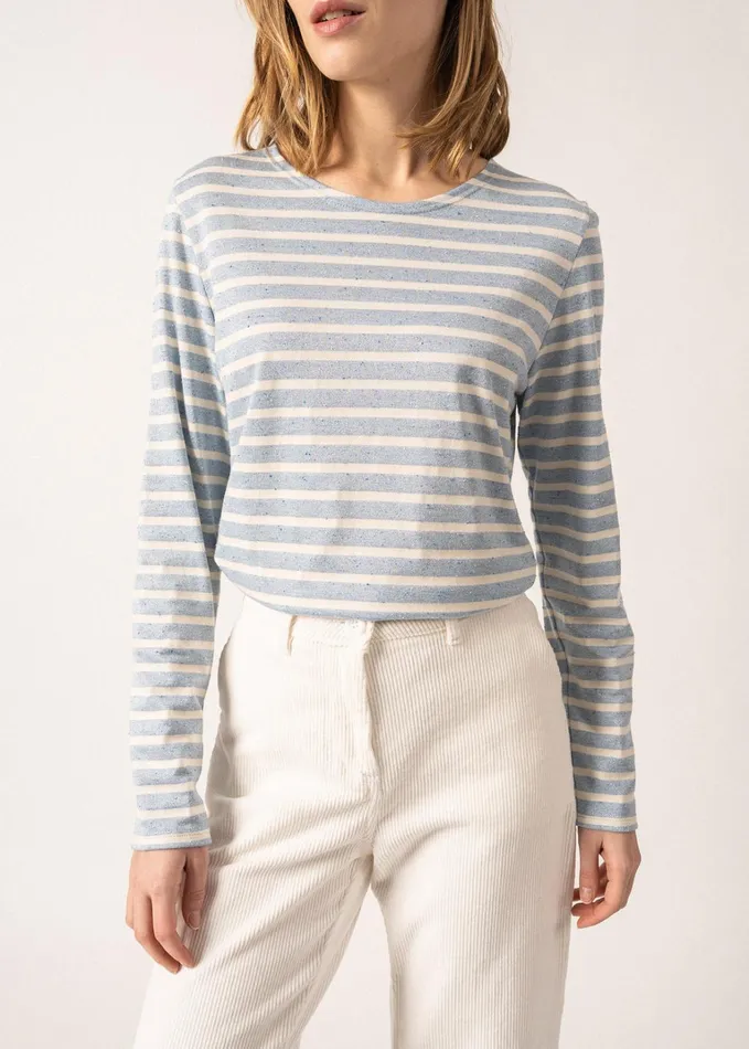 Minquidame Glitter Breton Striped Shirt With Glitters Soft Cotton Lightblueecru Women Saint James Aw24