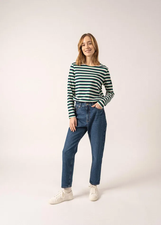 Minquidame Lurex TriColor Breton Shirt Lightweight Cotton Navyivorygreen Women Saint James Aw24