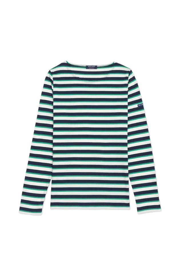 Minquidame Lurex TriColor Breton Shirt Lightweight Cotton Navyivorygreen Women Saint James Aw24