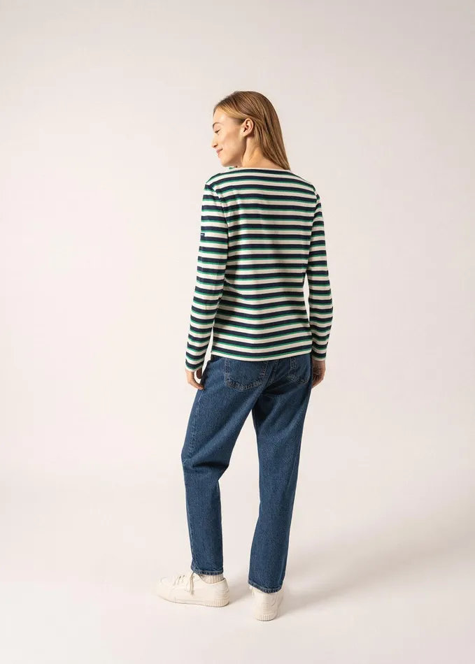 Minquidame Lurex TriColor Breton Shirt Lightweight Cotton Navyivorygreen Women Saint James Breton Striped Shirts