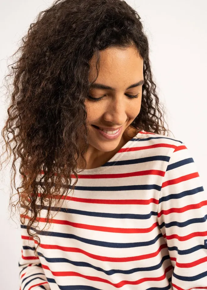 Minquidame TriColor Breton Shirt Lightweight Cotton Ecrunavyred Women Saint James Breton Striped Shirts