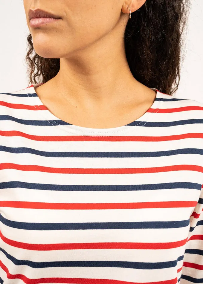 Minquidame TriColor Breton Shirt Lightweight Cotton Ecrunavyred Women Saint James Breton Striped Shirts