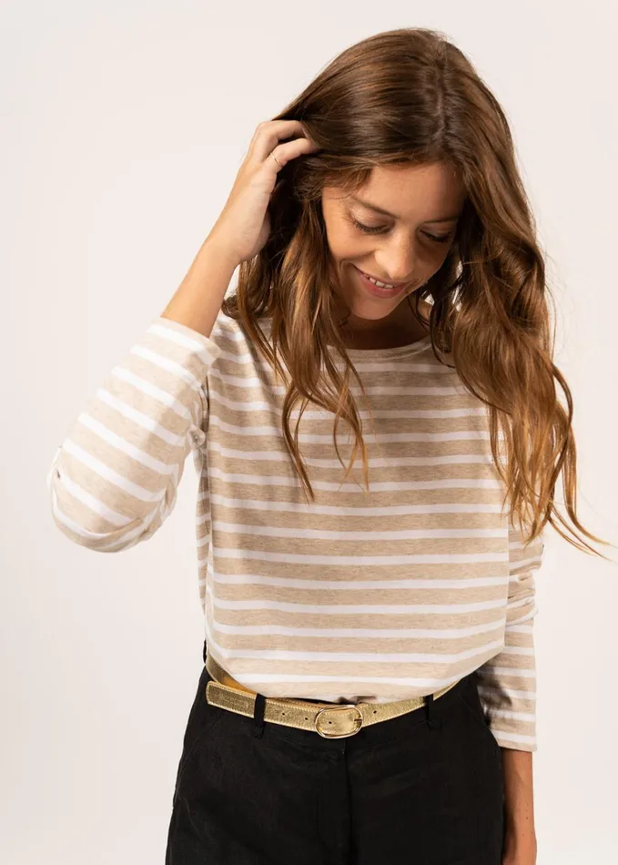 Minquiers Drop Ii DropShoulder Breton Striped Shirt Soft Cotton Straight Fit Oatmealwhite Women Saint James Breton Striped Shirts