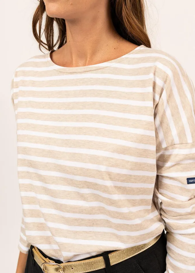 Minquiers Drop Ii DropShoulder Breton Striped Shirt Soft Cotton Straight Fit Oatmealwhite Women Saint James Breton Striped Shirts