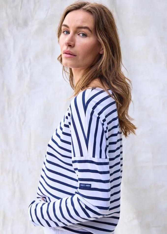 Minquiers Drop Ii DropShoulder Breton Striped Shirt Soft Cotton Straight Fit Whitenavy Women Saint James Breton Striped Shirts