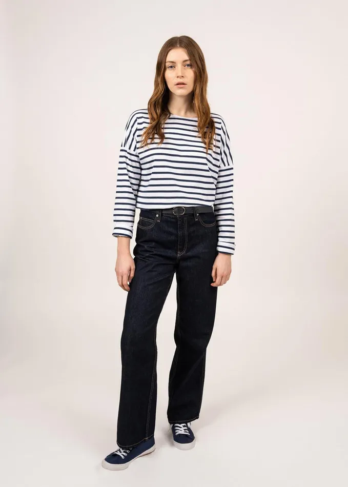 Minquiers Drop Ii DropShoulder Breton Striped Shirt Soft Cotton Straight Fit Whitenavy Women Saint James Breton Striped Shirts