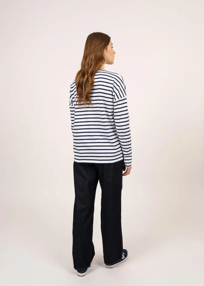 Minquiers Drop Ii DropShoulder Breton Striped Shirt Soft Cotton Straight Fit Whitenavy Women Saint James Breton Striped Shirts