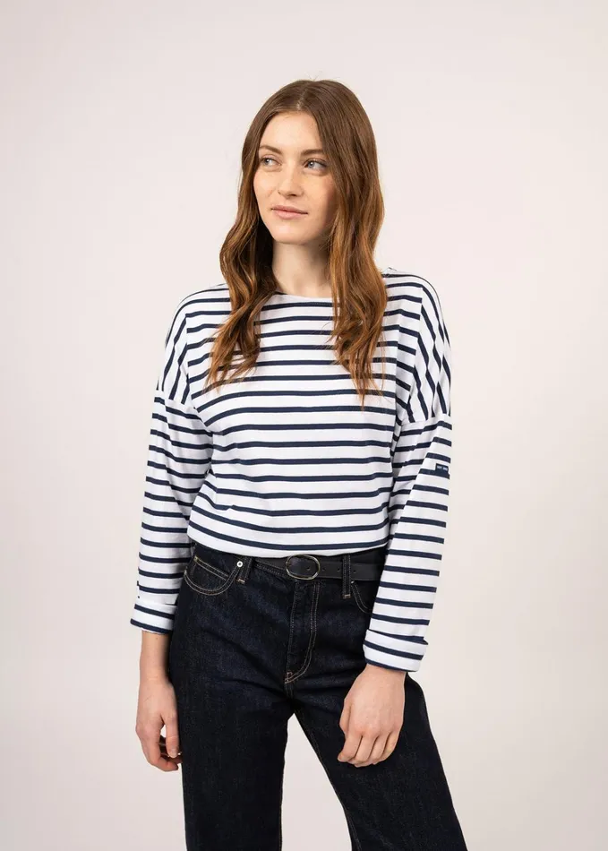 Minquiers Drop Ii DropShoulder Breton Striped Shirt Soft Cotton Straight Fit Whitenavy Women Saint James Breton Striped Shirts
