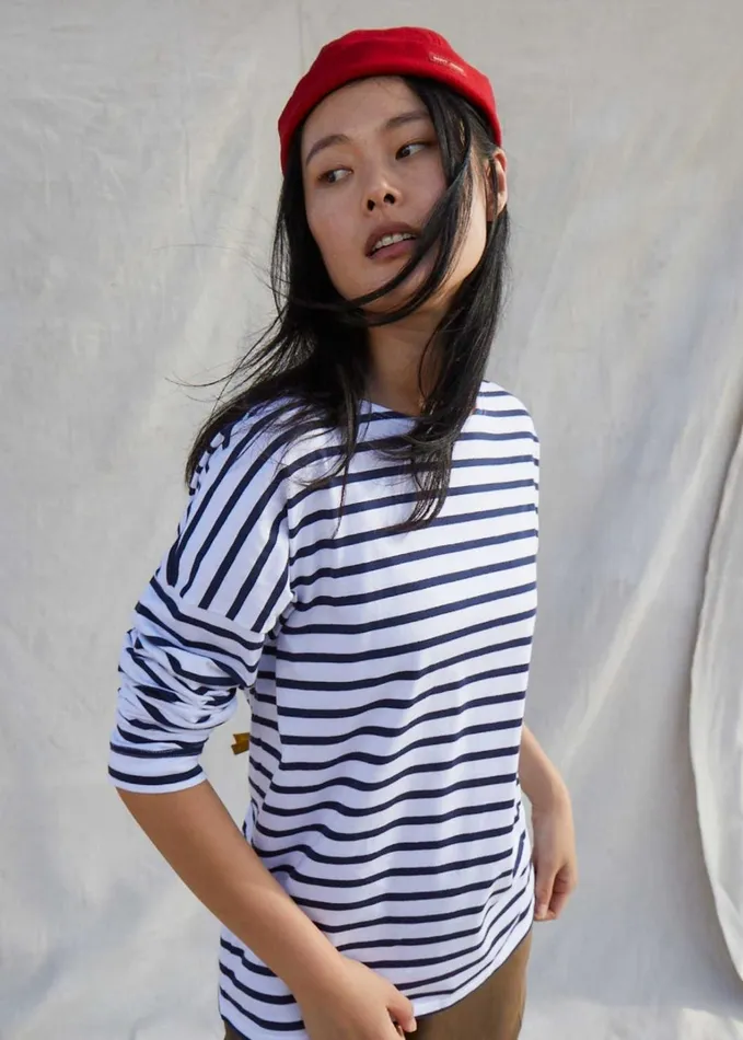 Minquiers Drop Ii DropShoulder Breton Striped Shirt Soft Cotton Straight Fit Whitenavy Women Saint James Breton Striped Shirts