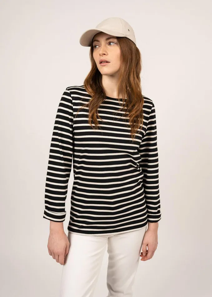 Minquiers Modern Authentic Breton Stripe Shirt Soft Cotton Blackecru Men Saint James Breton Striped Shirts