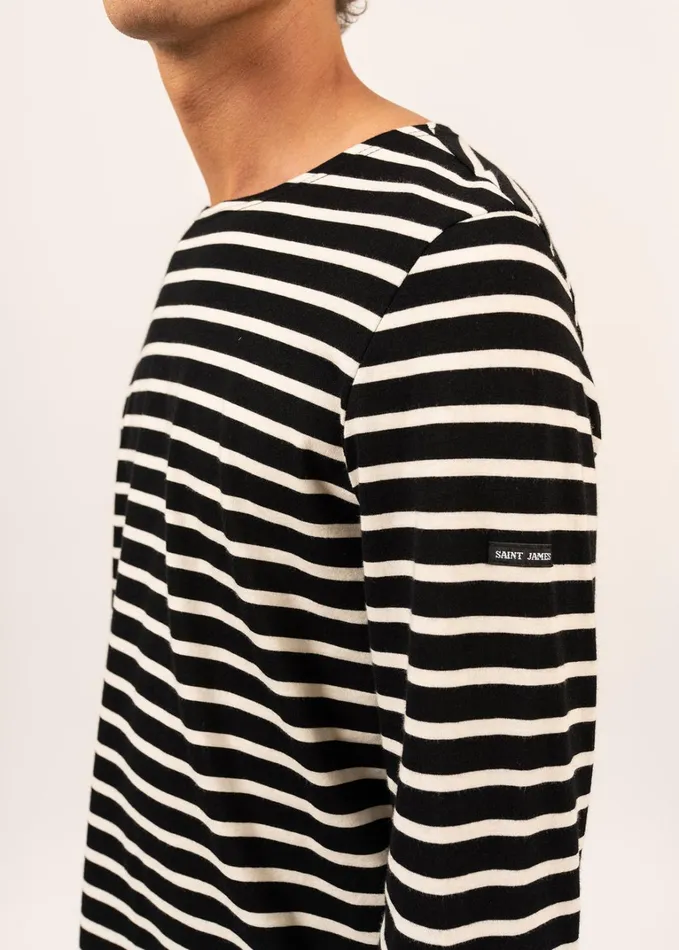 Minquiers Modern Authentic Breton Stripe Shirt Soft Cotton Blackecru Men Saint James Breton Striped Shirts
