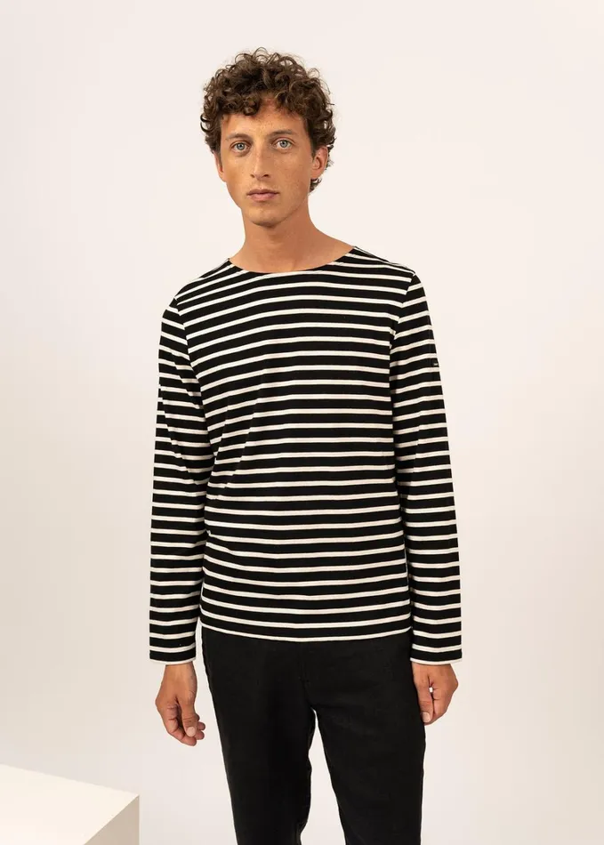 Minquiers Modern Authentic Breton Stripe Shirt Soft Cotton Blackecru Men Saint James Breton Striped Shirts