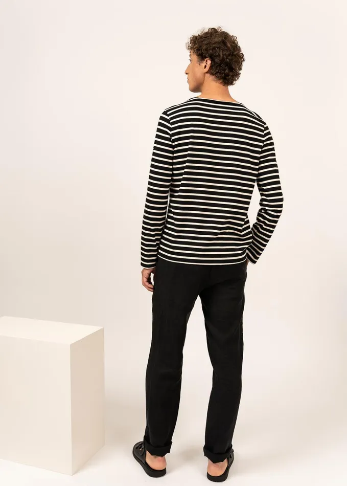 Minquiers Modern Authentic Breton Stripe Shirt Soft Cotton Blackecru Men Saint James Breton Striped Shirts