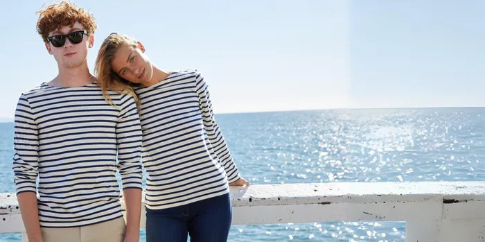 Minquiers Modern Authentic Breton Stripe Shirt Soft Cotton Ecrunavy Men Saint James Breton Striped Shirts