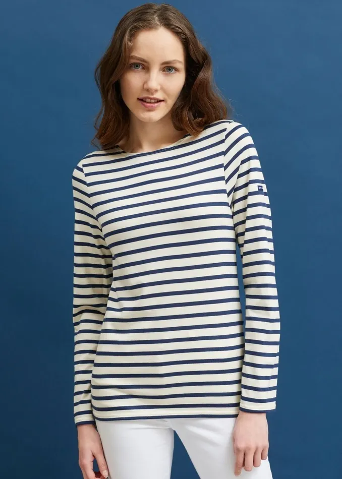 Minquiers Modern Authentic Breton Stripe Shirt Soft Cotton Ecrunavy Men Saint James Breton Striped Shirts