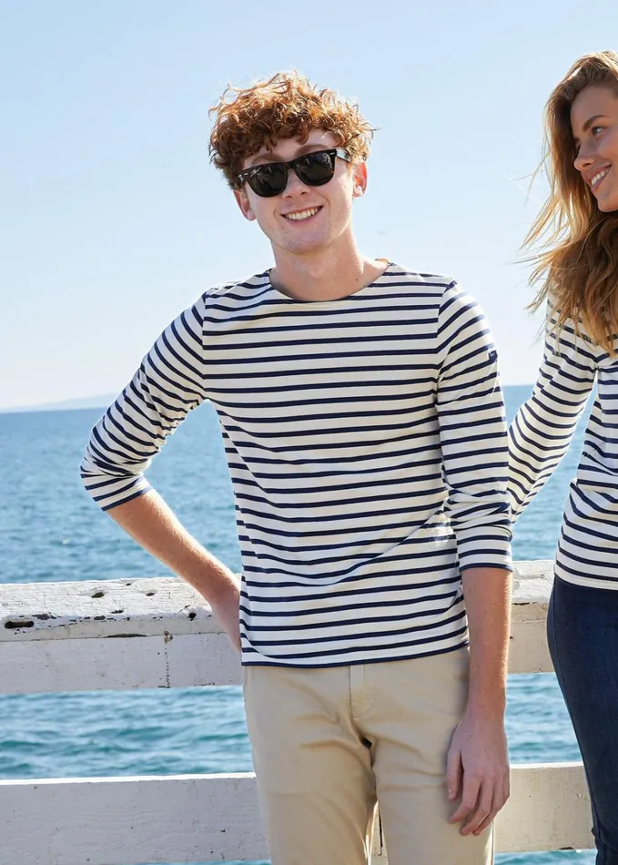 Minquiers Modern Authentic Breton Stripe Shirt Soft Cotton Ecrunavy Men Saint James Breton Striped Shirts