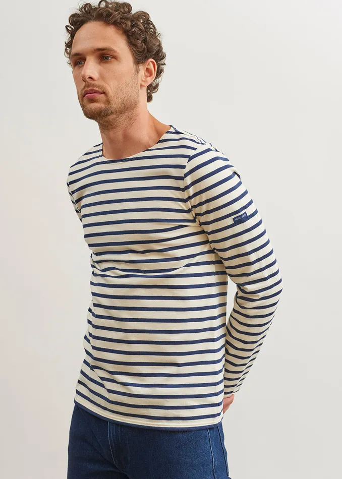 Minquiers Modern Authentic Breton Stripe Shirt Soft Cotton Ecrunavy Men Saint James Breton Striped Shirts