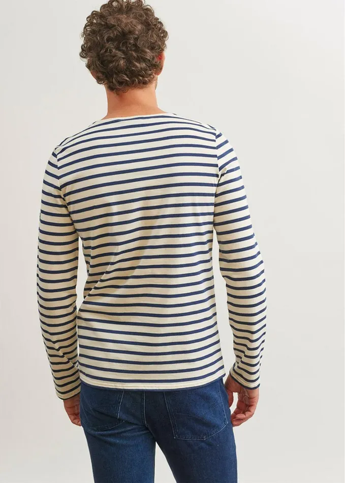 Minquiers Modern Authentic Breton Stripe Shirt Soft Cotton Ecrunavy Men Saint James Breton Striped Shirts