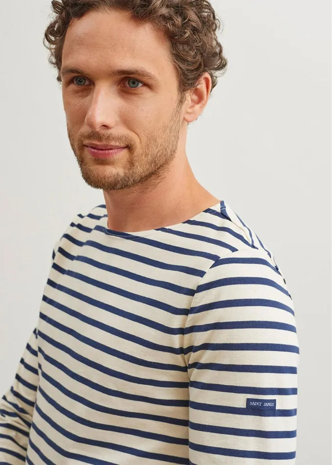 Minquiers Modern Authentic Breton Stripe Shirt Soft Cotton Ecrunavy Men Saint James Breton Striped Shirts