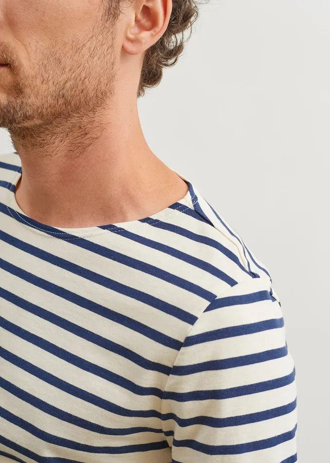 Minquiers Modern Authentic Breton Stripe Shirt Soft Cotton Ecrunavy Men Saint James Breton Striped Shirts