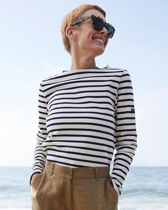 Minquiers Modern Authentic Breton Stripe Shirt Soft Cotton Ecrunavy Men Saint James Breton Striped Shirts