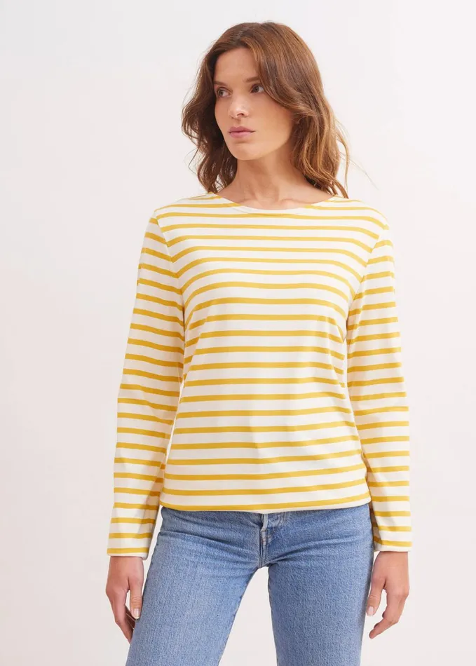 Minquiers Modern Authentic Breton Stripe Shirt Soft Cotton Ivoryamber Men Saint James Aw24 Minquiers Modern Authentic Breton Stripe Shirt Soft Cotton Ivoryamber Men Saint James Aw24