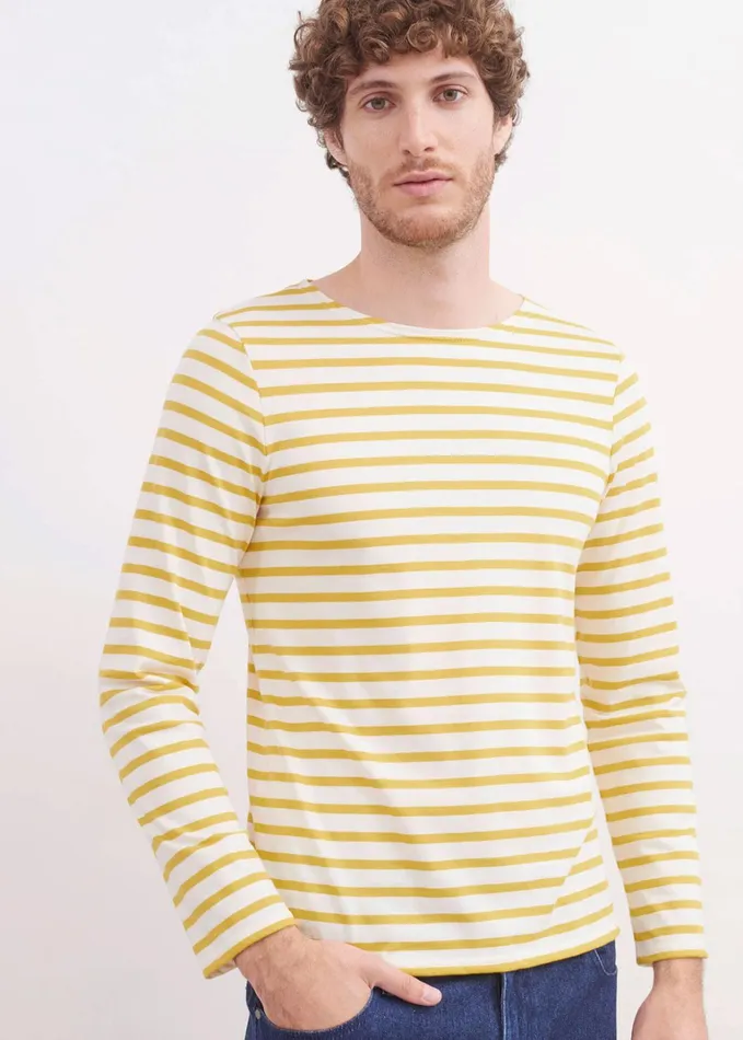 Minquiers Modern Authentic Breton Stripe Shirt Soft Cotton Ivoryamber Men Saint James Aw24