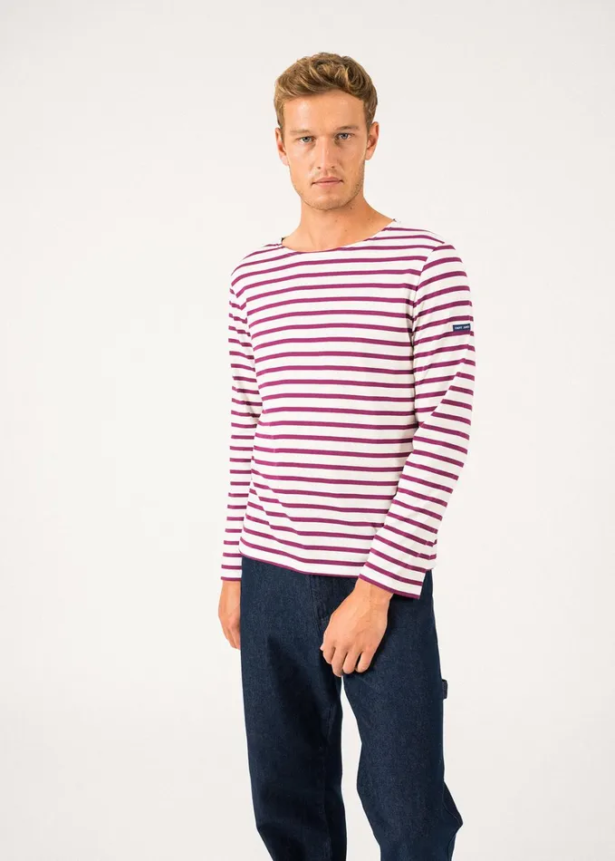 Minquiers Modern Authentic Breton Stripe Shirt Soft Cotton Ivoryplum Women Saint James Breton Striped Shirts