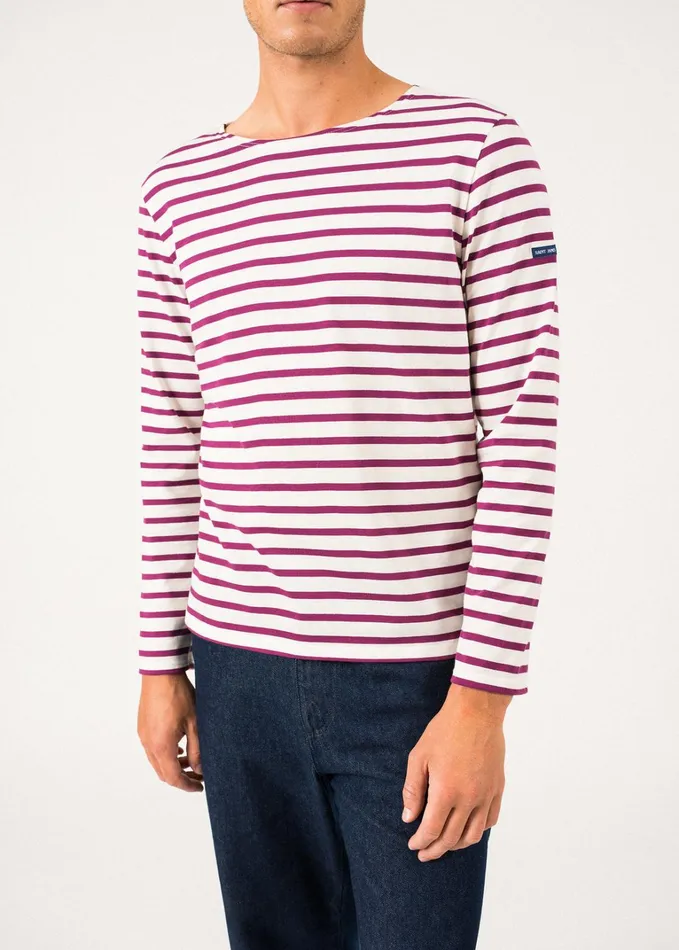 Minquiers Modern Authentic Breton Stripe Shirt Soft Cotton Ivoryplum Women Saint James Breton Striped Shirts
