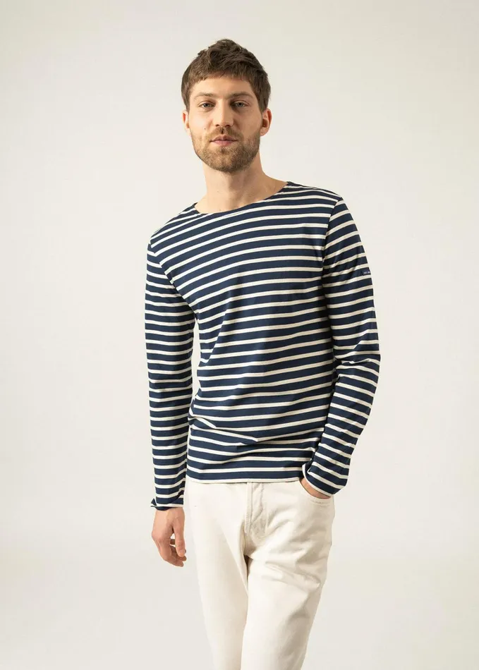 Minquiers Modern Authentic Breton Stripe Shirt Soft Cotton Navyecru Men Saint James Breton Striped Shirts