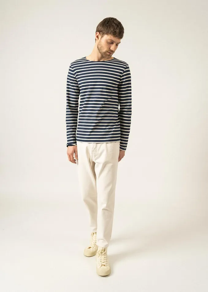 Minquiers Modern Authentic Breton Stripe Shirt Soft Cotton Navyecru Men Saint James Breton Striped Shirts