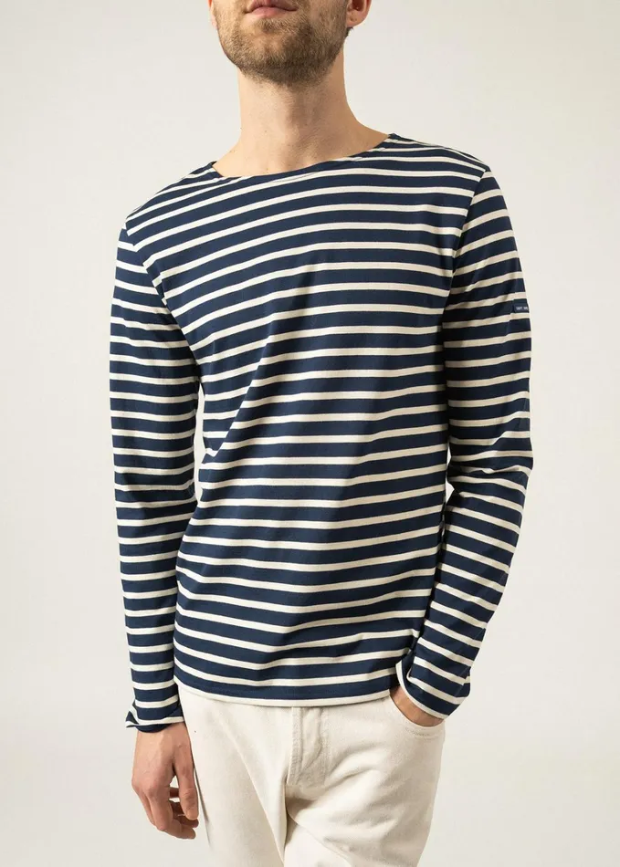 Minquiers Modern Authentic Breton Stripe Shirt Soft Cotton Navyecru Men Saint James Breton Striped Shirts