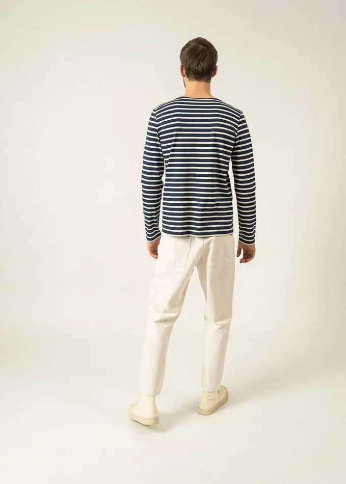 Minquiers Modern Authentic Breton Stripe Shirt Soft Cotton Navyecru Men Saint James Breton Striped Shirts