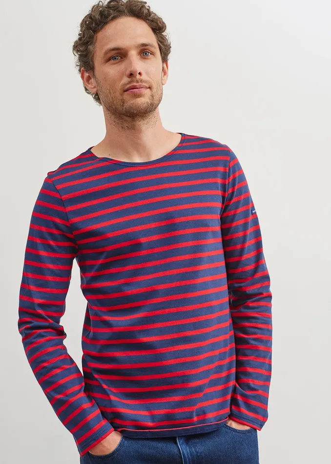 Minquiers Modern Authentic Breton Stripe Shirt Soft Cotton Navyred Men Saint James Breton Striped Shirts