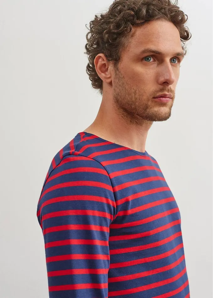 Minquiers Modern Authentic Breton Stripe Shirt Soft Cotton Navyred Men Saint James Breton Striped Shirts