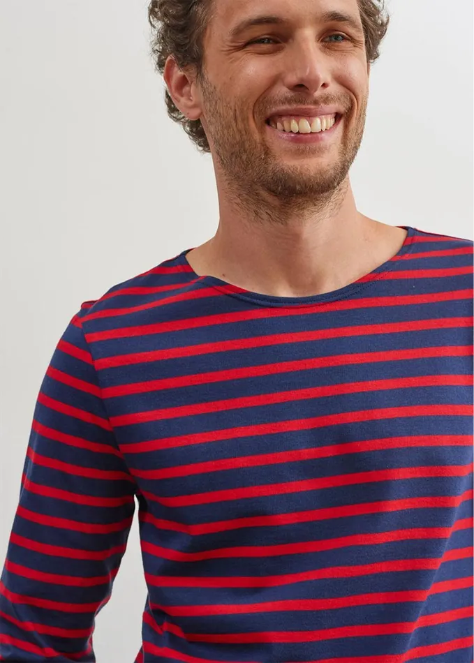 Minquiers Modern Authentic Breton Stripe Shirt Soft Cotton Navyred Men Saint James Breton Striped Shirts