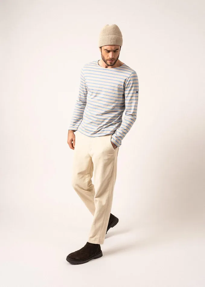 Minquiers Modern Authentic Breton Stripe Shirt Soft Cotton Oatmealoxygenblue Women Saint James Aw24