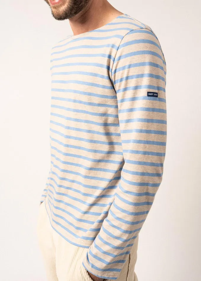 Minquiers Modern Authentic Breton Stripe Shirt Soft Cotton Oatmealoxygenblue Women Saint James Aw24