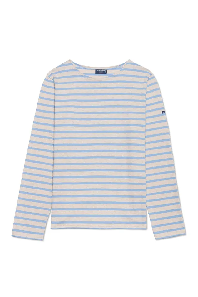 Minquiers Modern Authentic Breton Stripe Shirt Soft Cotton Oatmealoxygenblue Women Saint James Aw24