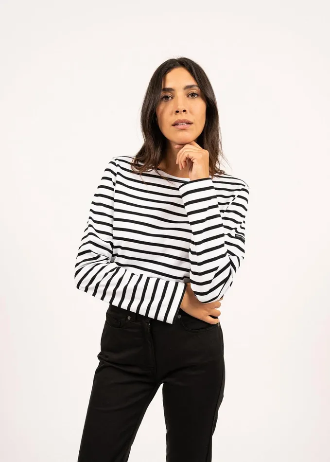 Minquiers Modern Authentic Breton Stripe Shirt Soft Cotton Whiteblack Women Saint James Breton Striped Shirts