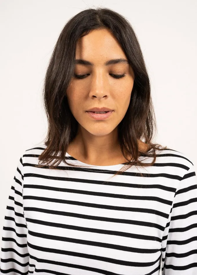 Minquiers Modern Authentic Breton Stripe Shirt Soft Cotton Whiteblack Women Saint James Breton Striped Shirts