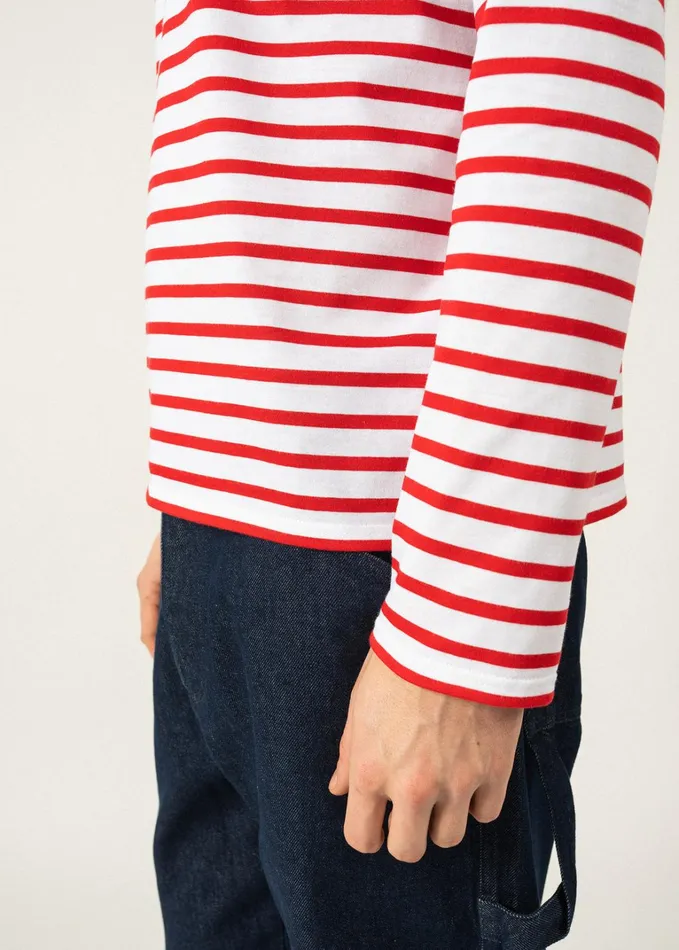 Minquiers Modern Authentic Breton Stripe Shirt Soft Cotton Whitered Men Saint James Breton Striped Shirts