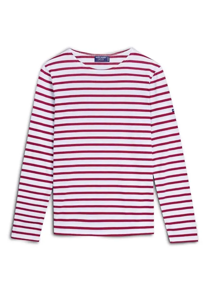 Minquiers Modern Authentic Breton Stripe Shirt Soft Cotton Whitered Men Saint James Breton Striped Shirts