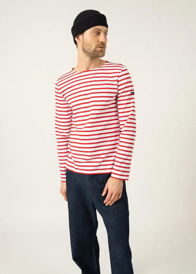 Minquiers Modern Authentic Breton Stripe Shirt Soft Cotton Whitered Men Saint James Breton Striped Shirts