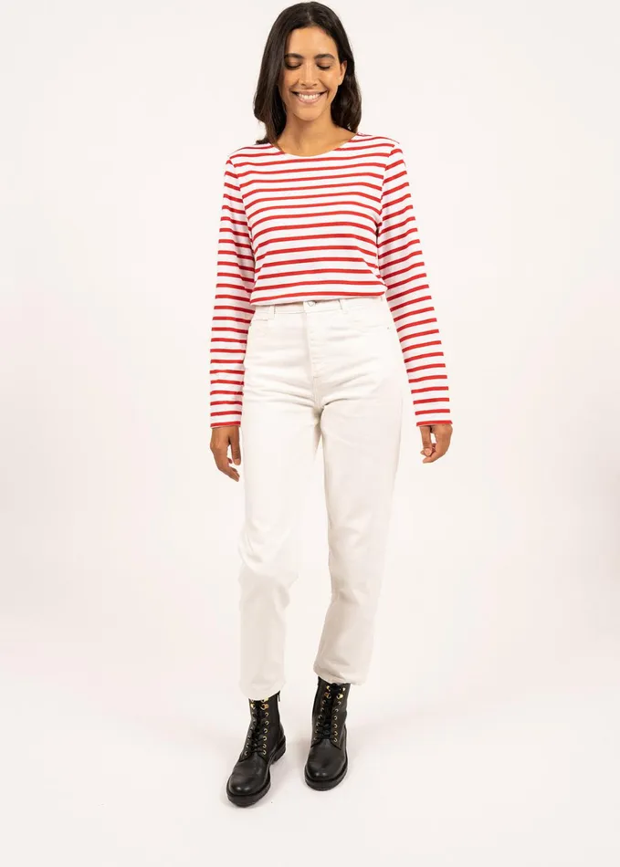 Minquiers Modern Authentic Breton Stripe Shirt Soft Cotton Whitered Men Saint James Breton Striped Shirts