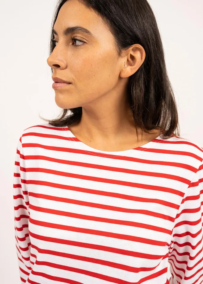 Minquiers Modern Authentic Breton Stripe Shirt Soft Cotton Whitered Men Saint James Breton Striped Shirts